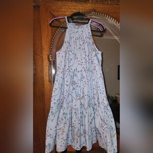 A New Day Floral Cotton Halter Dress Size S Spring Summer Blue Casual Tie Ruffle